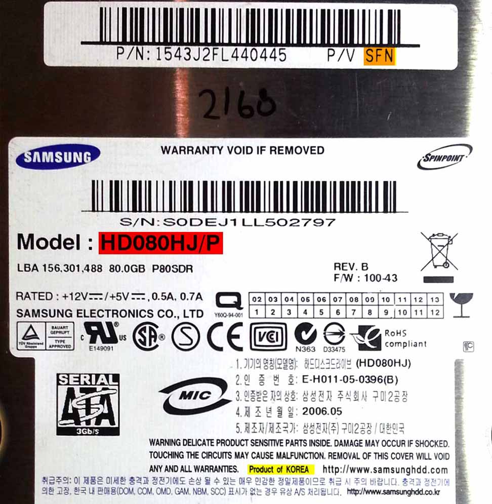 Etiqueta de disco Samsung Modelo viejo