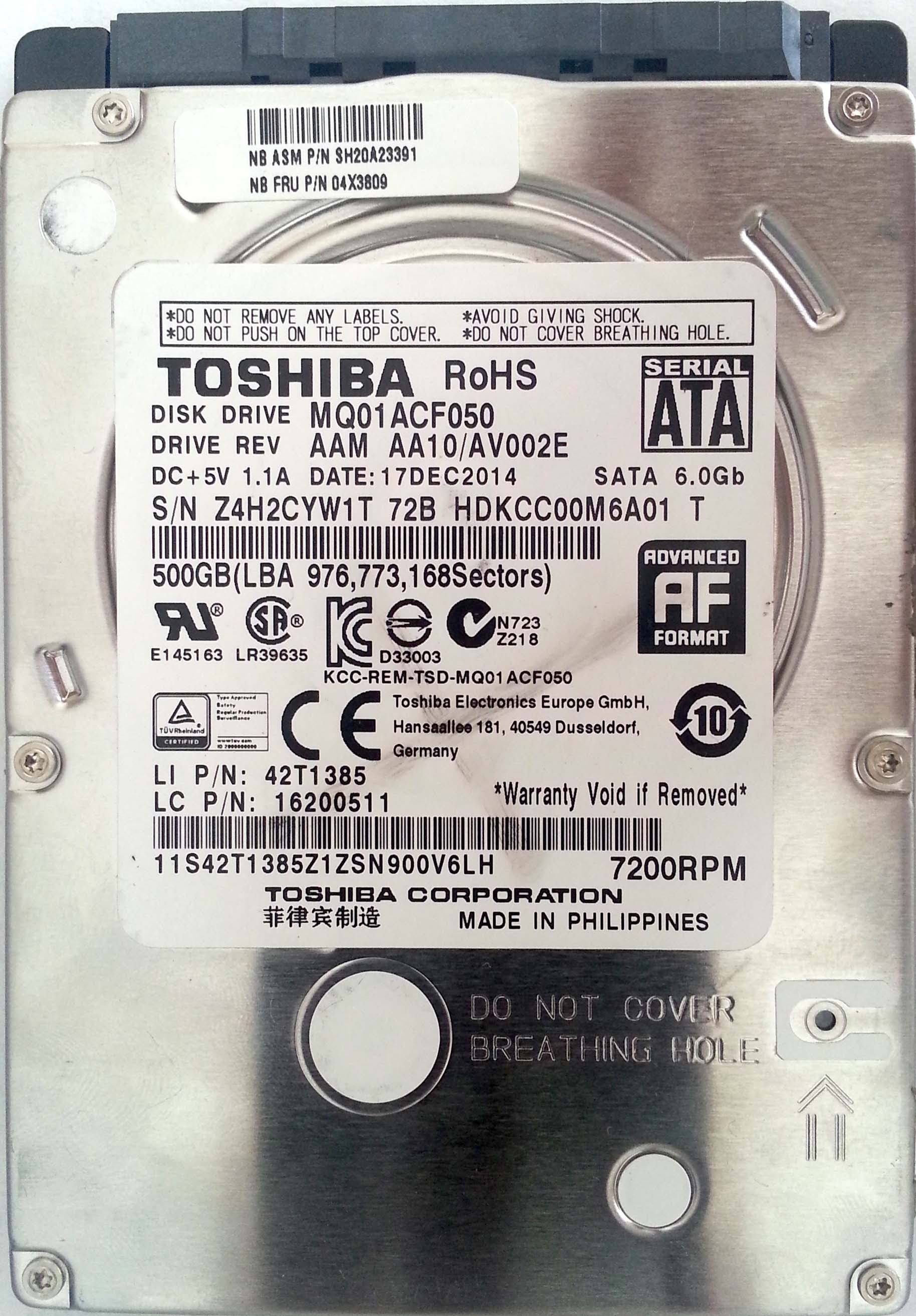 Toshiba MQ01ACF050 500GB SATA | RecuperoDatos.com